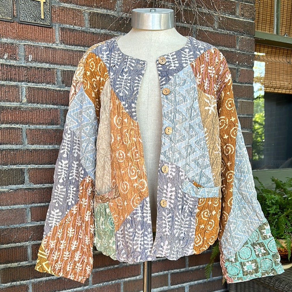 Sacred Threads Quilted Patchwork Boho Jacket/Blue… - image 2
